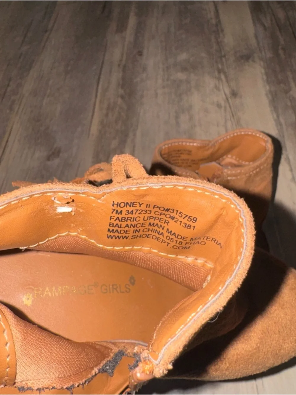 Rampage Kids Suede Fringe Ankle Booties- Cognac Brown